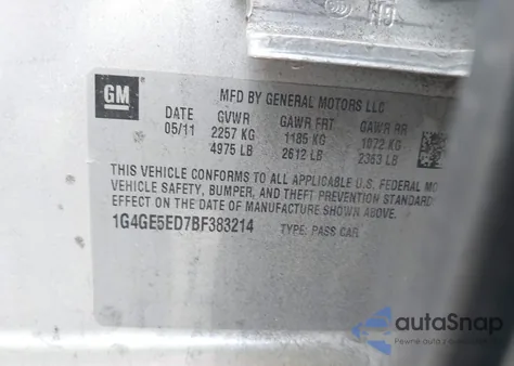 2011 Buick Lacrosse Cxs z USA, uszkodzony, nr VIN 1G4GE5ED7BF383214